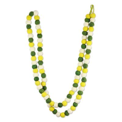 NOVICA Handmade Wool 'Lemon Lime Pompoms' Christmas Tree Garland (India) - Multi color - 0.13