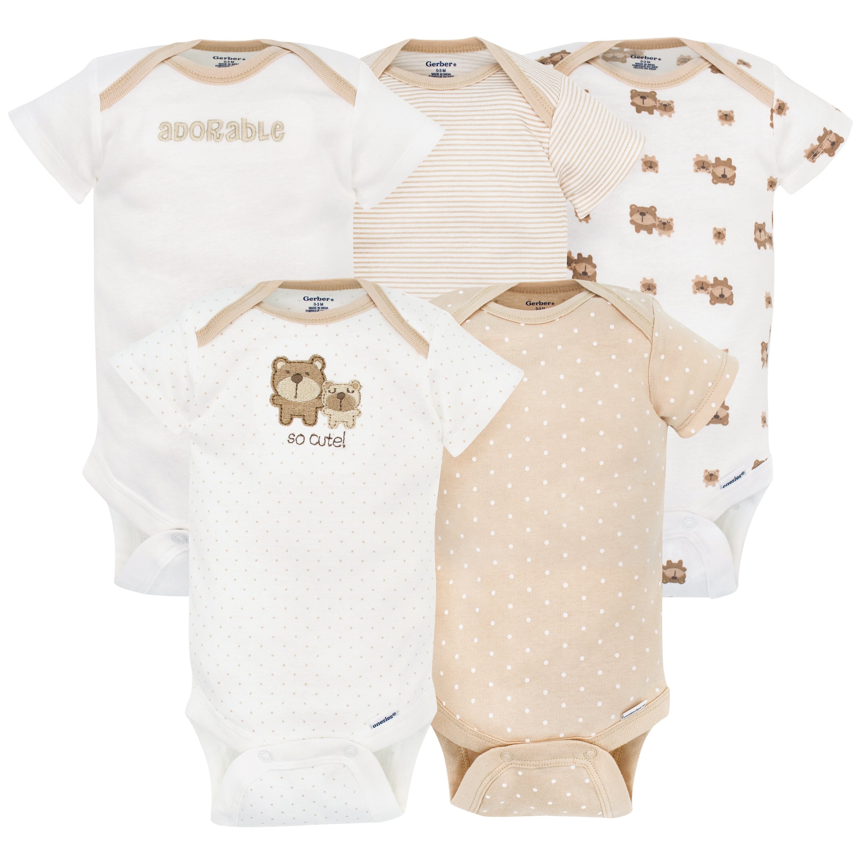 Shop Gerber Unisex Baby Infant 5 Pack Neutral Variety Onesie Bears Brown Bear Overstock 28420561
