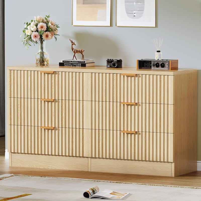 Moasis 6-drawer Dresser Double Chest of Drawer Dresser with Fluted Panel - Natural - 6-drawer