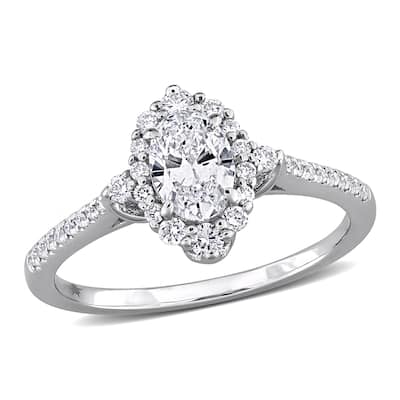 3/4ct TW Oval Round-Cut Lab-Grown Diamond Halo Engagement Ring in 14k White Gold