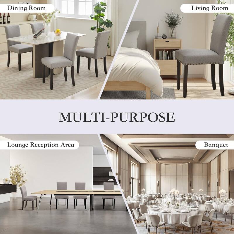 Dining Chairs Set of 2 Upholstered Fabric Kitchen Chairs with Nailhead Trim（Option）
