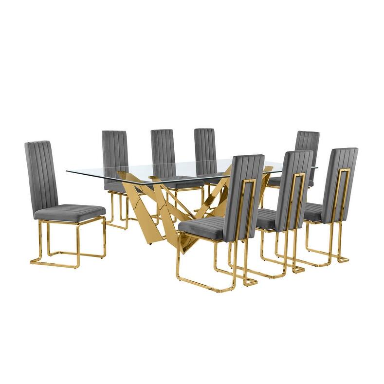 Best Quality Furniture D402/3-SC340-7 Dining Set with 94" 15mm Glass with Bevel