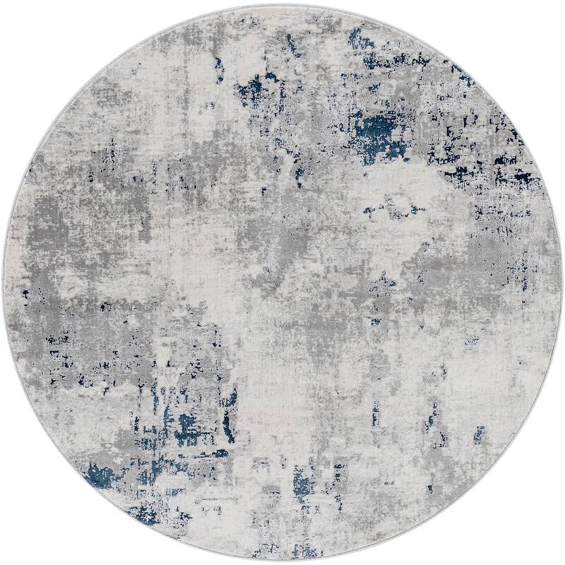 Livabliss Industrial Aisha Abstract Area Rug - 7'10" x 7'10" Round - Grey / Blue