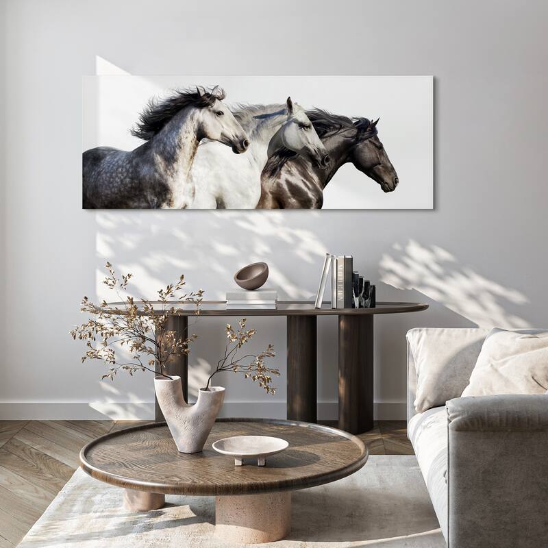 "Trilogy 1" Horse Wall Art Frameless Free Floating Tempered Glass Panel