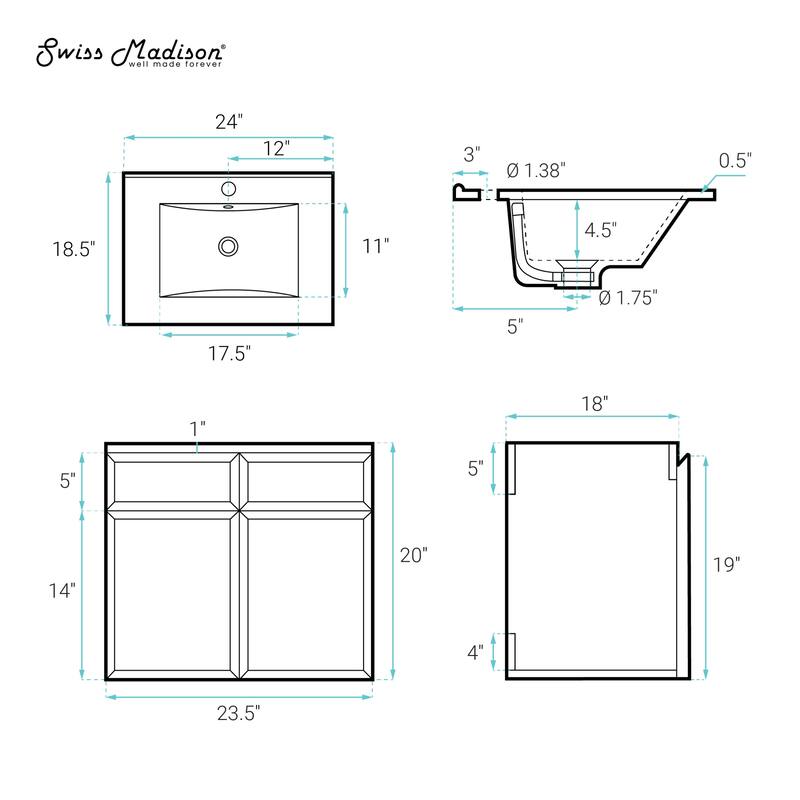 St. Tropez 24" Wall-Mounted Bathroom Vanity In Black Oak With Black Sink Top - 24