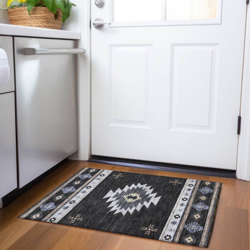 Premium Washable Super Soft Boho Tribal Mayfield Rug - Midnight - 1' 8" x 2' 6" - Rectangle
