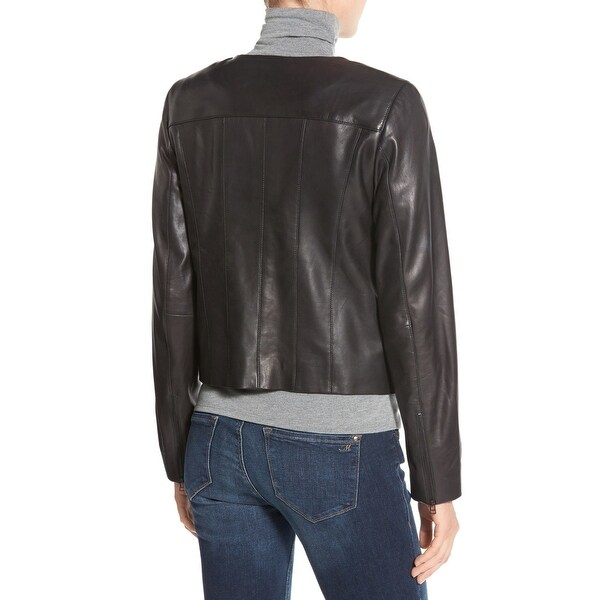 halogen collarless leather jacket