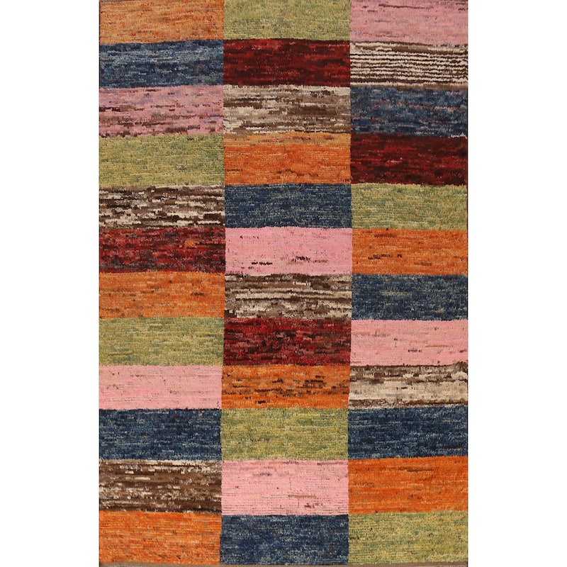 Checkered Moroccan Area Rug Hand-Knotted Wool Carpet - 6'8" x 9'11"