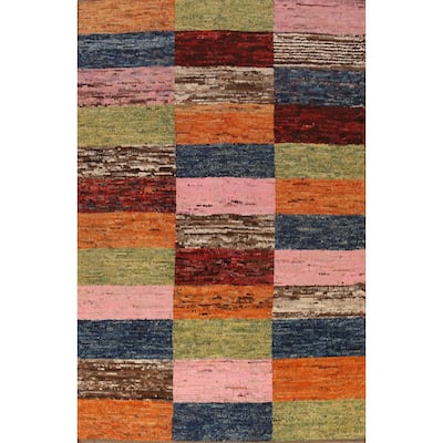 Checkered Moroccan Area Rug Hand-Knotted Wool Carpet - 6'8" x 9'11"
