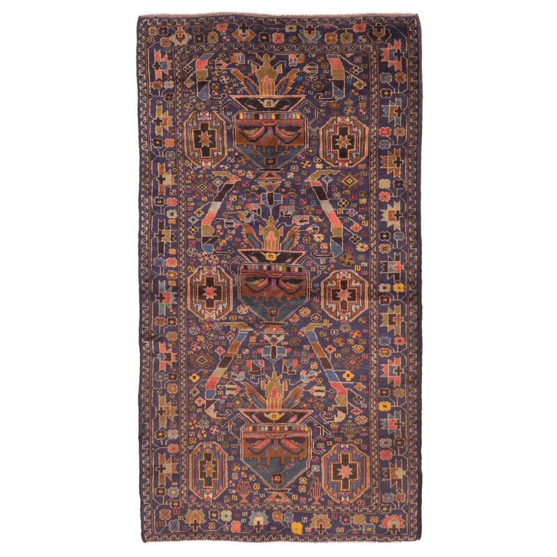 ECARPETGALLERY Hand-knotted Teimani Navy Wool Rug - 3'7 x 6'9