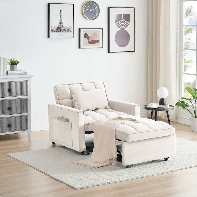Sofa bed chair 3 in 1 convertible, recliner, single recliner, suitable for small Spaces with adjustable back black creamy white - Creamy White