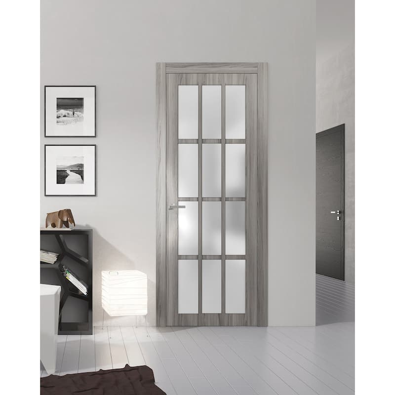Solid French Door Frosted Glass 12 Lites / Felicia 3312 Ginger Ash Gray Handle
