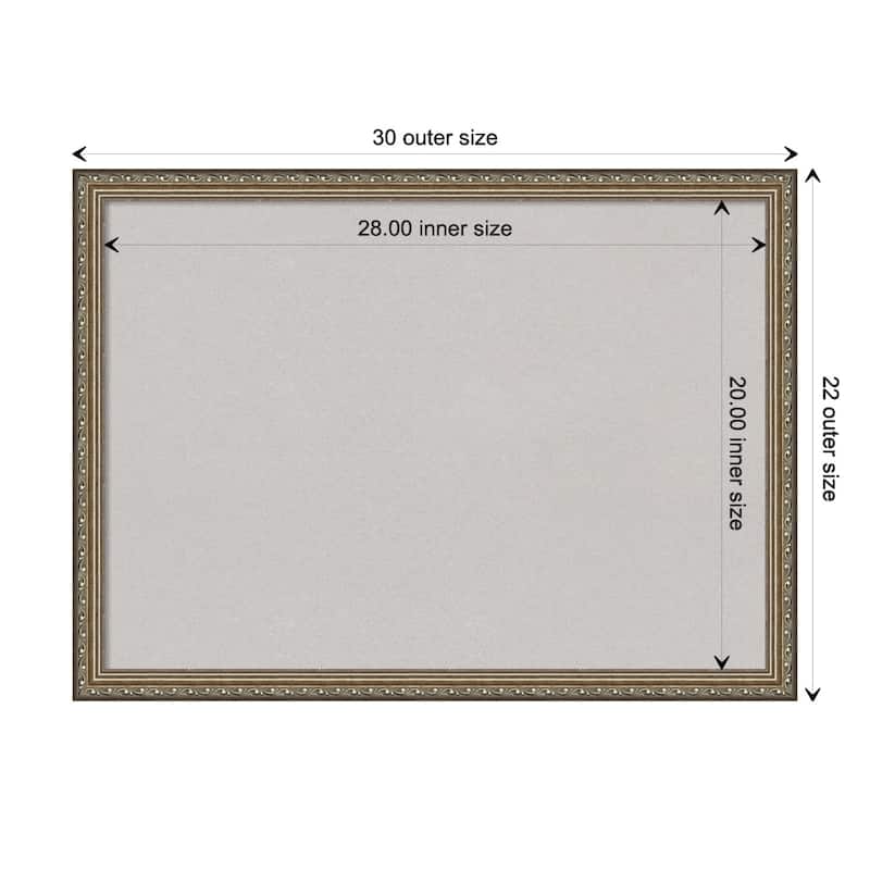 Parisian Silver Wood Framed Grey Corkboard Bulletin Board - Board Size 28x20