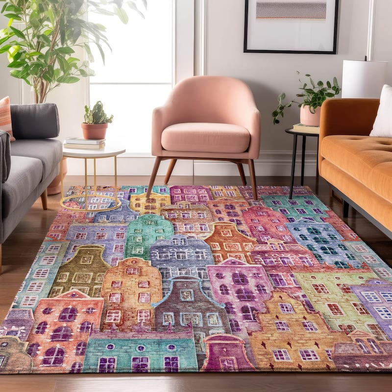 Premium Washable Super Soft Modern Citylife Mayfield Rug - Red - 8' x 10' - Rectangle