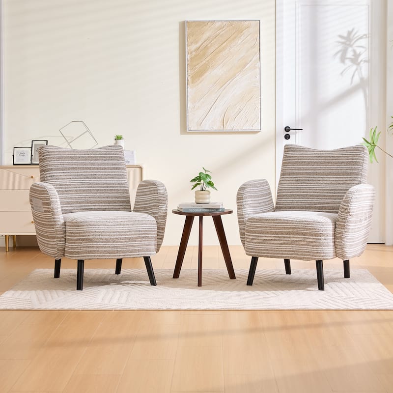 Boucle Upholstered Lounge Armchair, Reading Chair with Side Storage Pocket, Single Sofa Chair with Solid Wood Legs