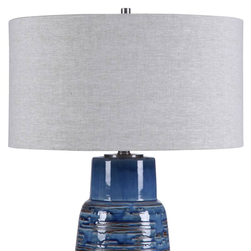 Drip Glaze Ceramic Base Table Lamp with Gray Round Hardback Shade - 31.5" - Blue and Brown