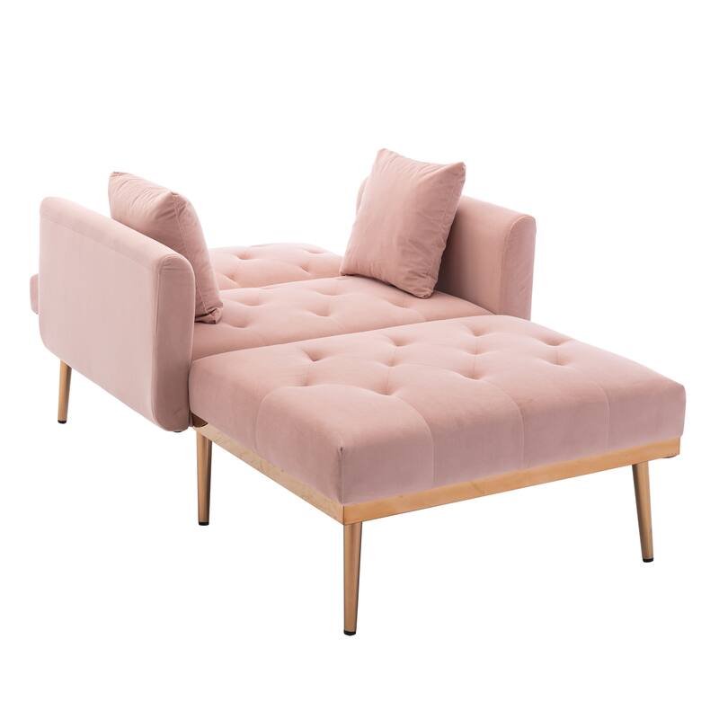 Velvet Fabric Chaise Lounge Chair with Adjustable Backrest and Pillow