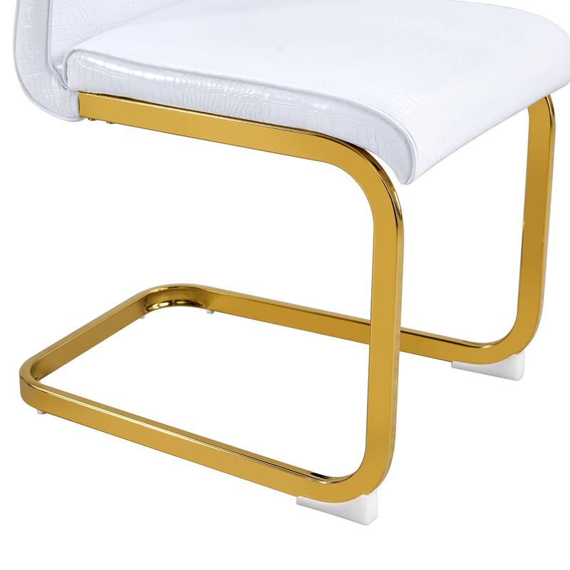 Retro Alligator-Embossed Faux Leather Dining Chairs with Crystal Buckle, Accent Upholstered Kitchen Chairs