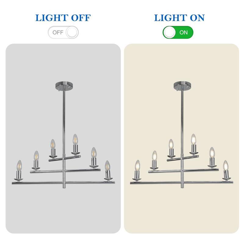 CurveCurio 26" Candle-Shaped Chandelier, 6 Lights Adjustable Light Kit 3 Tier for Living Room, Dinging Room and Kitchen