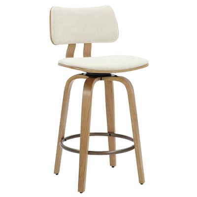 Mid-Century Fabric and Wood 26" Counter Stool with Swivel, Set of 2 - Beige and Natural