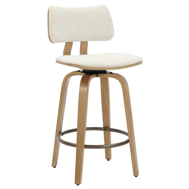 Mid-Century Fabric and Wood 26" Counter Stool with Swivel, Set of 4 - Beige and Natural - Beige