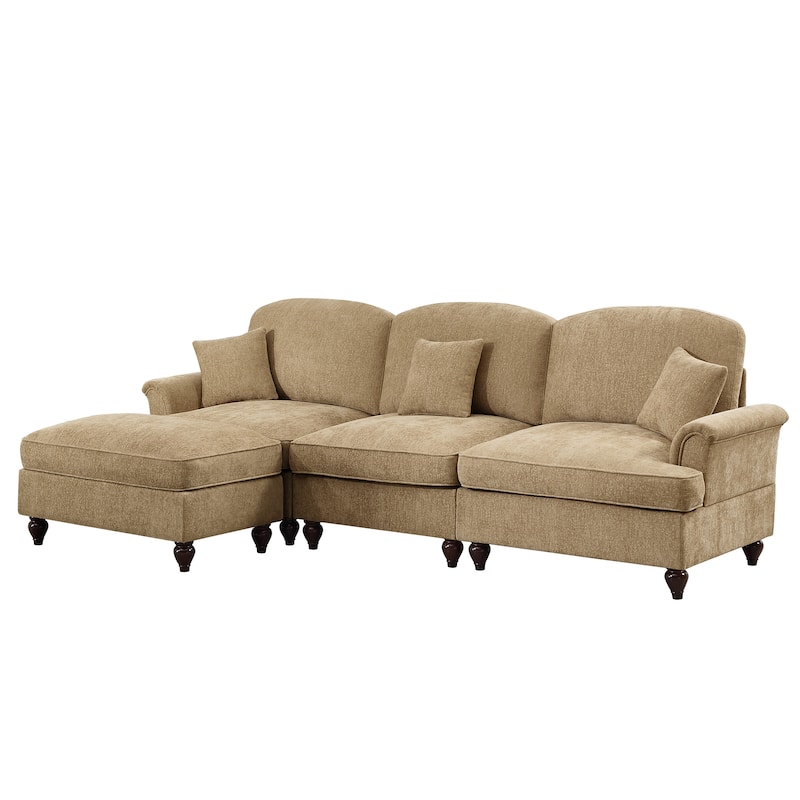 GDFStudio - Mid Century Chenille L-Shaped 3-Seater 107.1" Modular Sectional Sofa with Ottoman