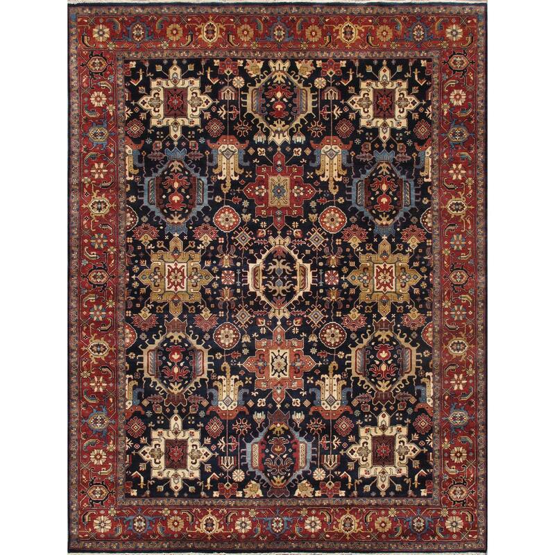 Pasargad Home Karabakh Hand-Knotted Wool Area Rug - 9' 0" x 12' 3" - Rust/Navy