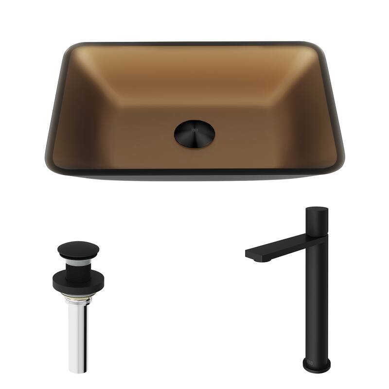 VIGO Sottile 18"L x 13"W Glass Vessel Sink and Gotham 12"H Faucet Set