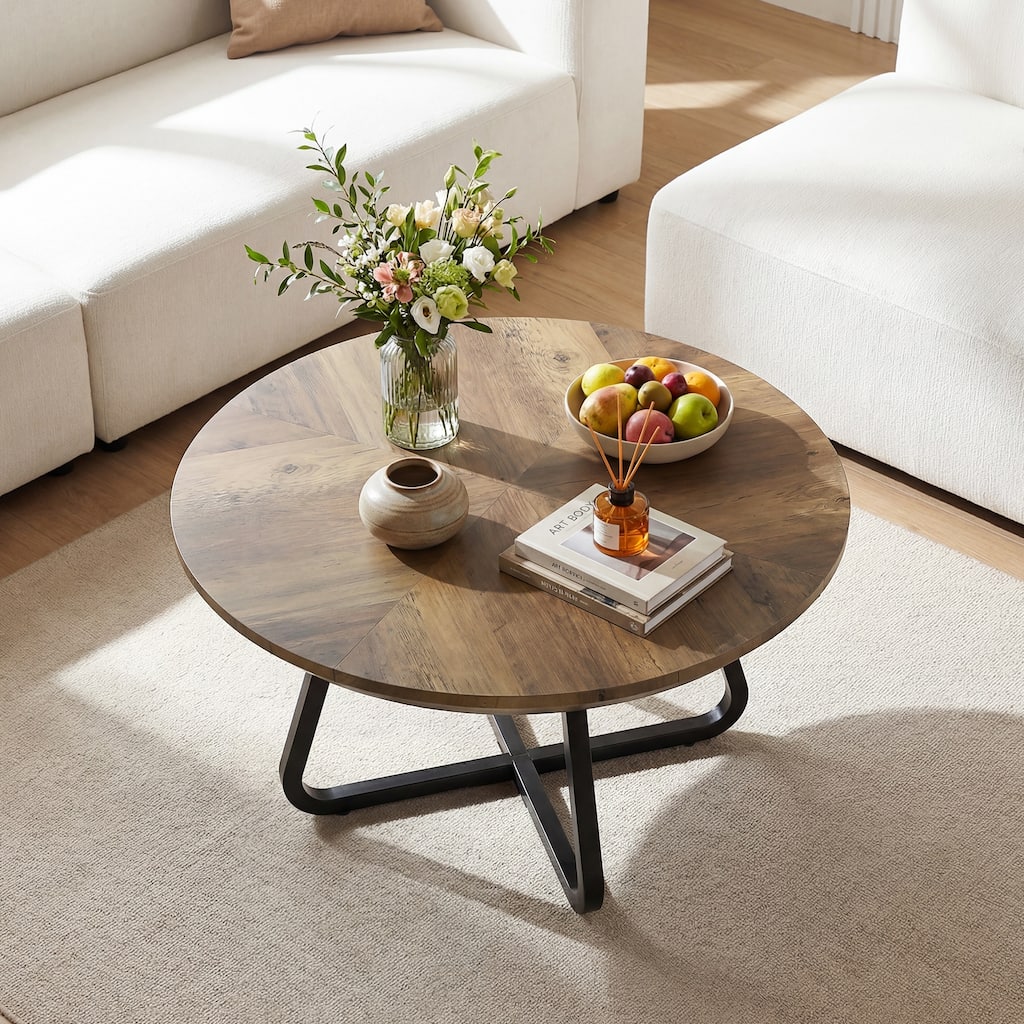 31.5 Inches Round Coffee Table, Modern Center Table for Living Room, Home Office, Small Space