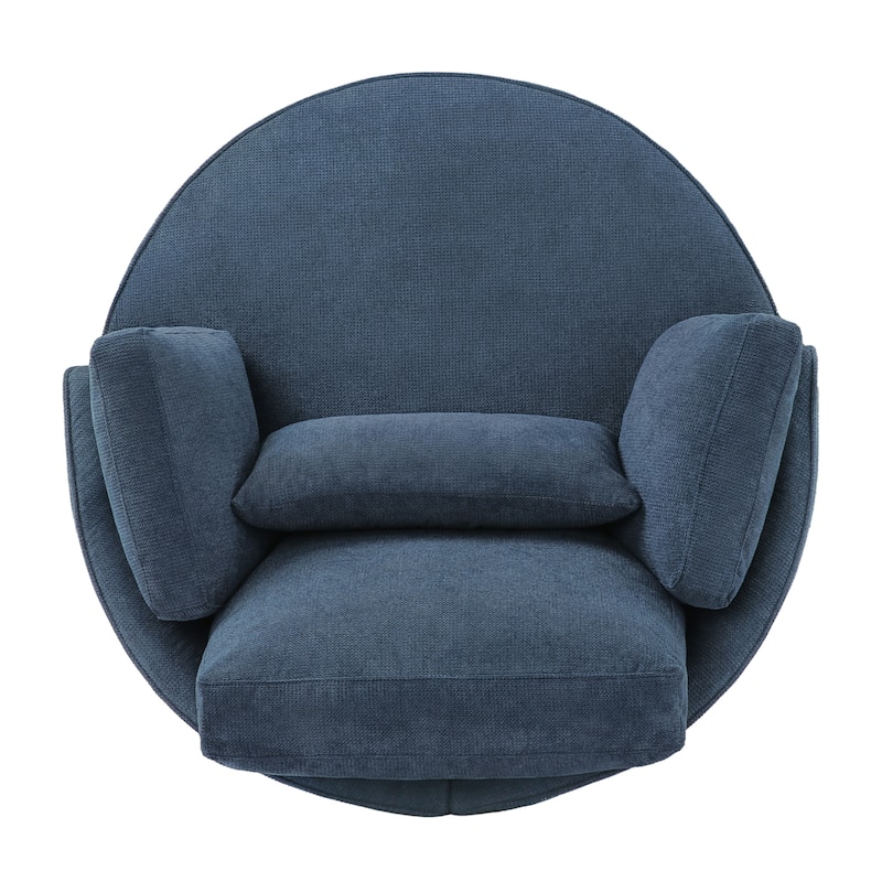 Modern Upholstered Swivel Accent Chair Round Chair with Pillows Single Sofa Chair Chenille Armchair for Living Room