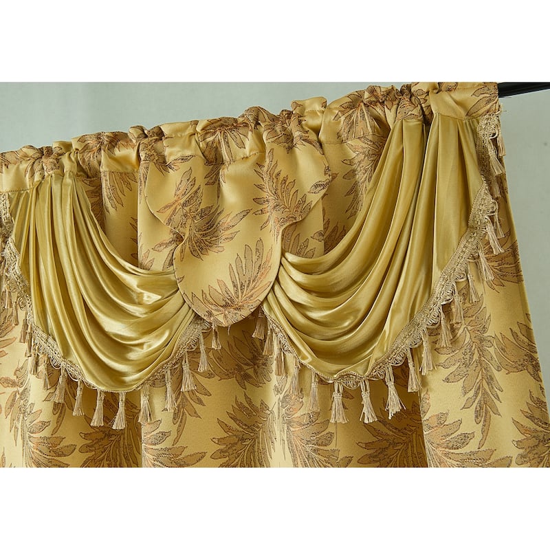 Gracewood Hollow Bao Textured Floral Jacquard Single Rod Pocket Curtain Panel w/ Attached 18-inch Valance - 54 x 84 in.