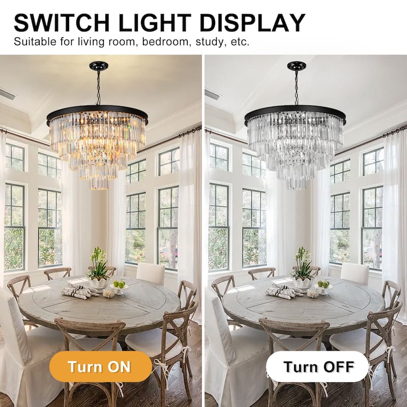 Modern Crystal Chandelier, Black Luxury Adjustable Pendant Light for Living Room(Bulbs Included)