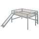 preview thumbnail 9 of 11, Full Size Pine Wood Low Loft Kids Bed Frame with Slide and Vertical Ladder, Fun Space-Saving Design for Bedroom, Grey