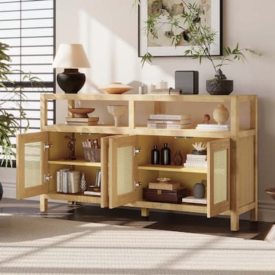 Bohemian-Inspired Rattan Storage Cabinet for Optimal Living and Dining Room Organization