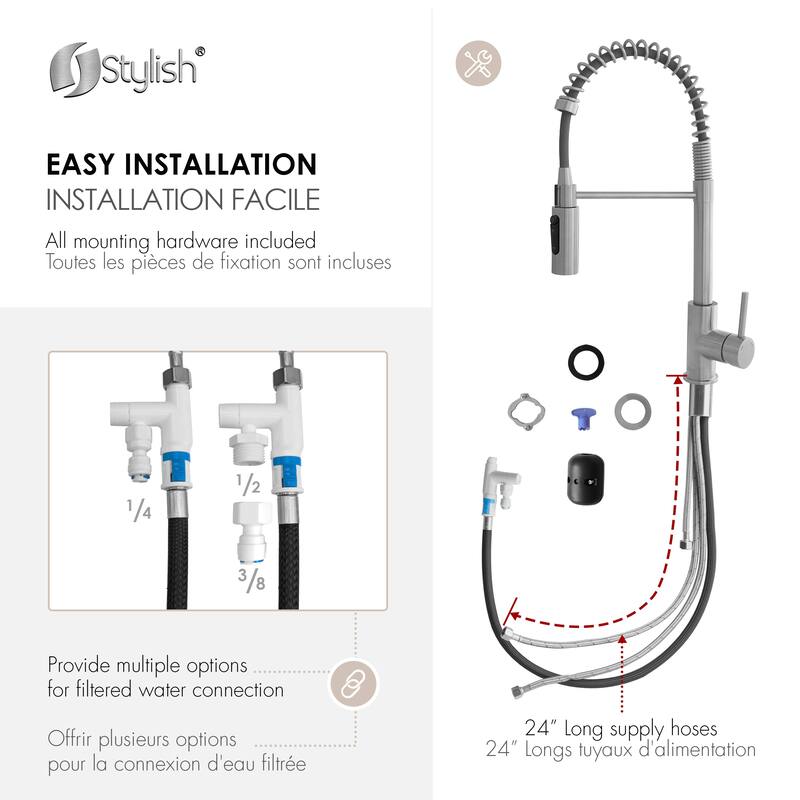 Milano Pull-Down Kitchen Faucet with water filter. Stainless Steel Gold.
