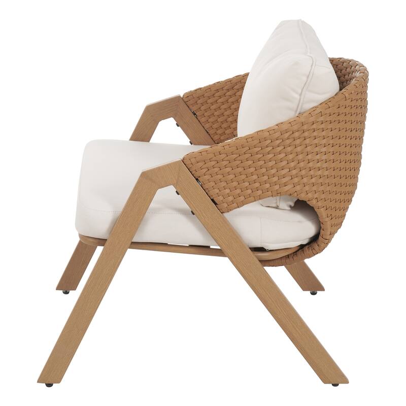 Roomfitters Outdoor Patio Chairs with Cushions, Acacia Frame Woven Rope Design, Set of 2