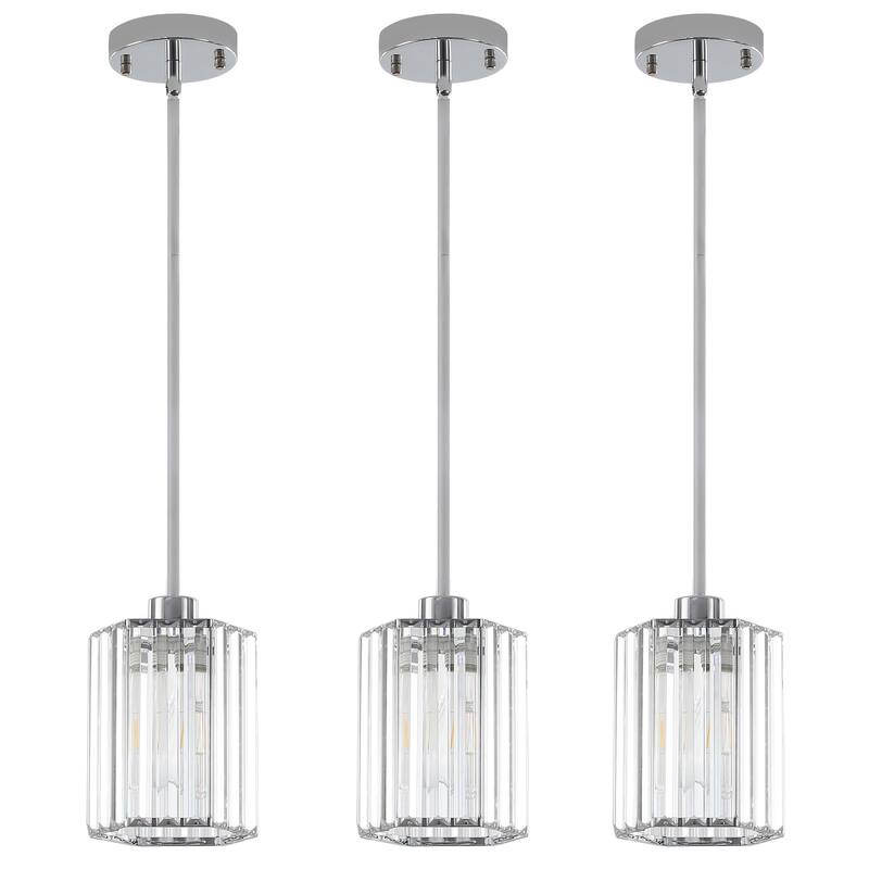 1-Light Crystal Pendant Lighting Fixtures for Sloped Ceiling - Chrome - 3 Pack