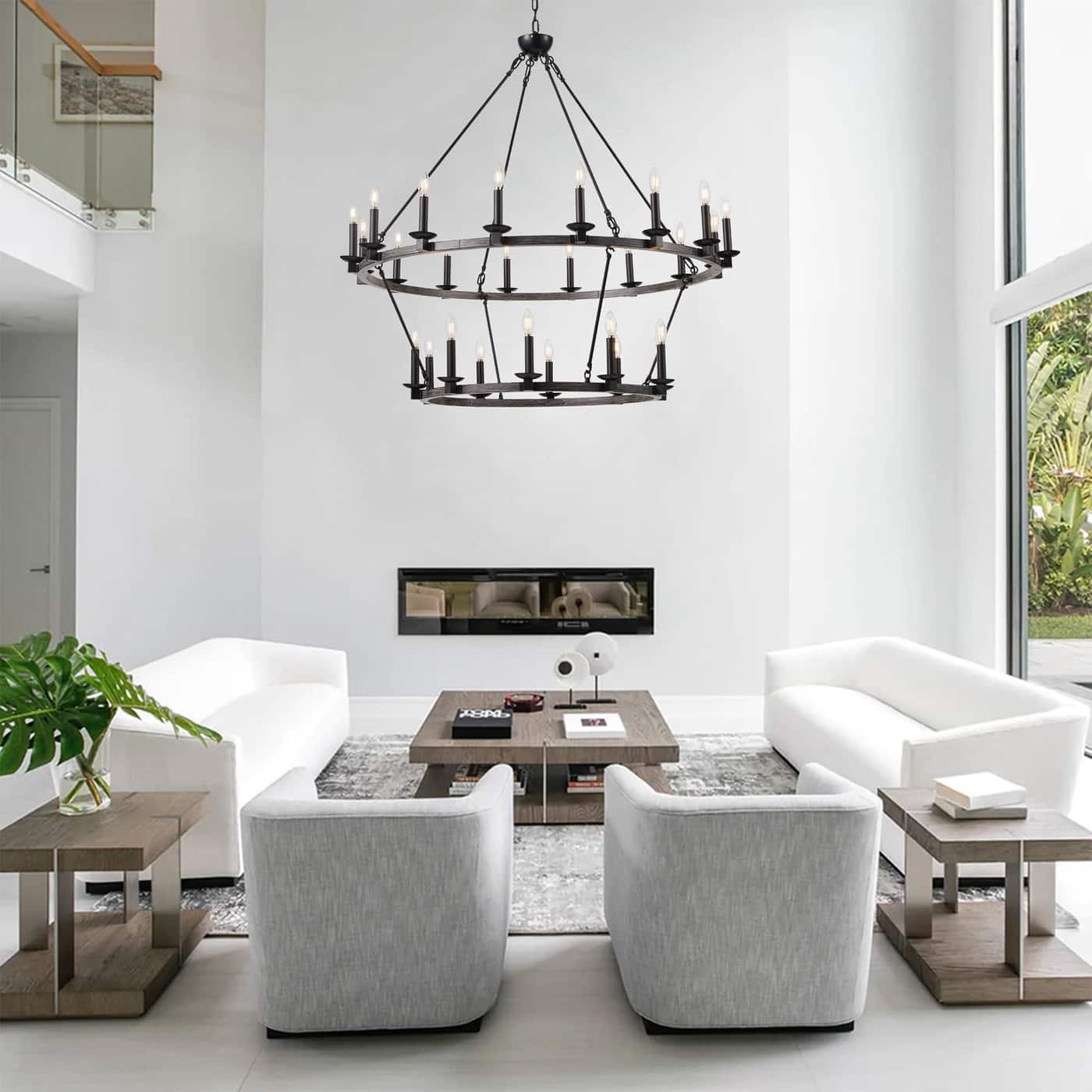 Black 26Light Classic Farmhouse 2Tier Wagon Wheel Candle Style