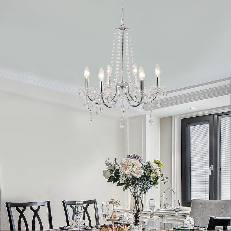 6-Light Farmhouse Crystal Chandelier, Candle Style Chandelier for Living Room Kitchen Island Dining Foyer