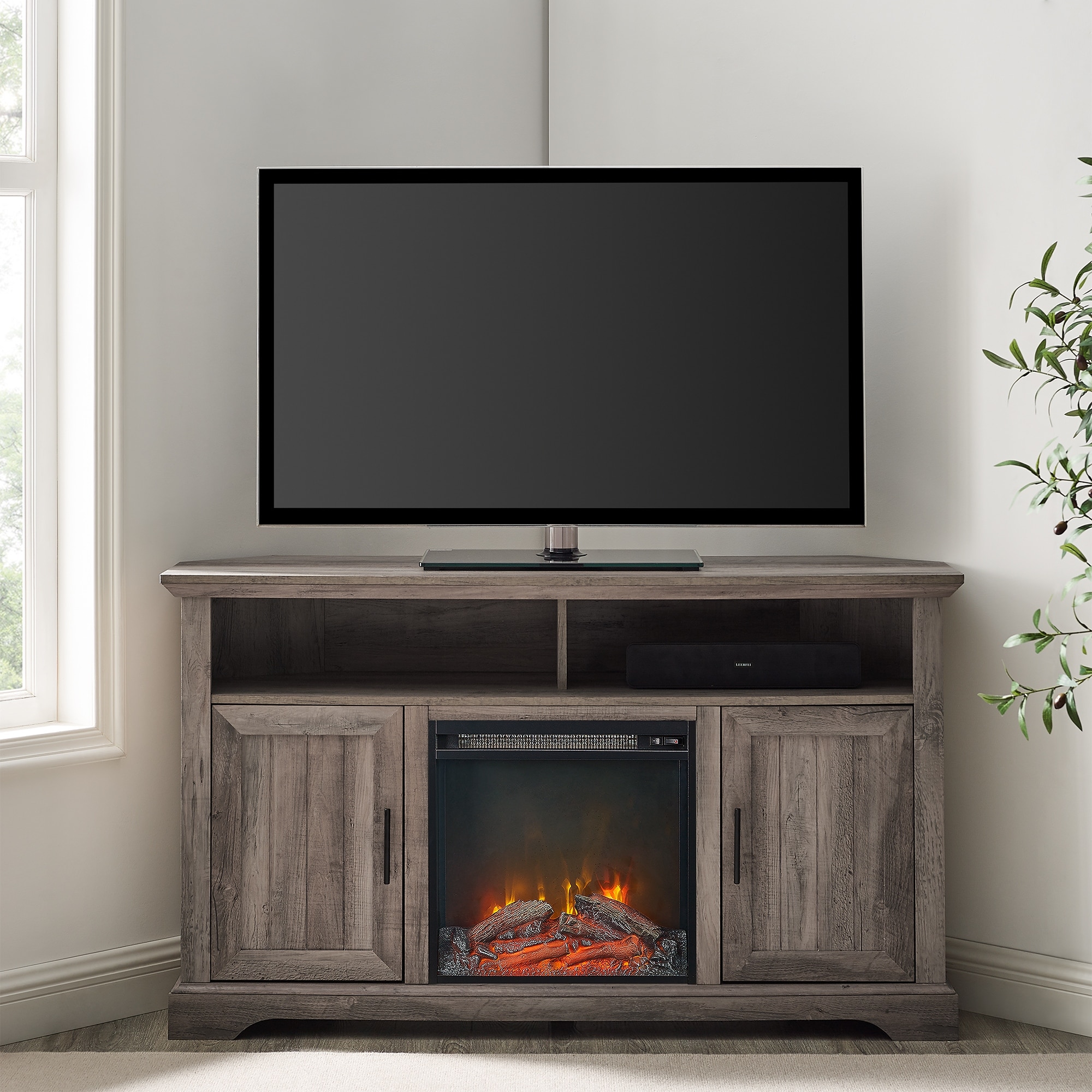 Middlebrook 54 inch Groove Door Corner Fireplace TV Stand On