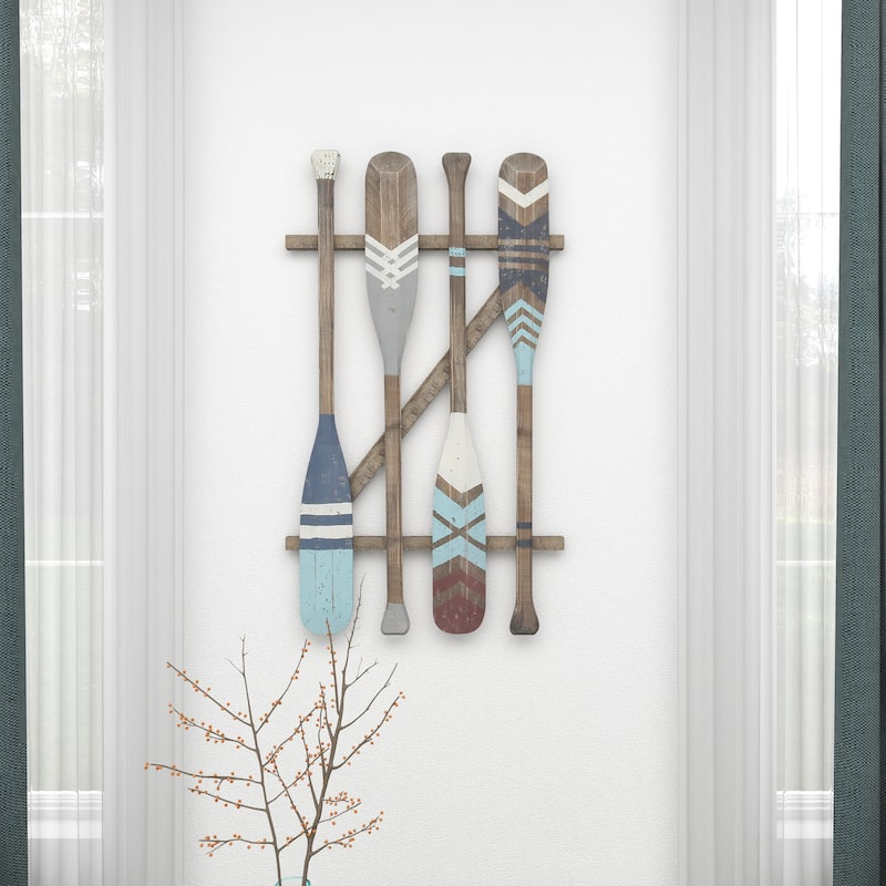 Brown Wood Novelty Canoe Oar Paddle Home Wall Decor with Arrow and Stripe Patterns