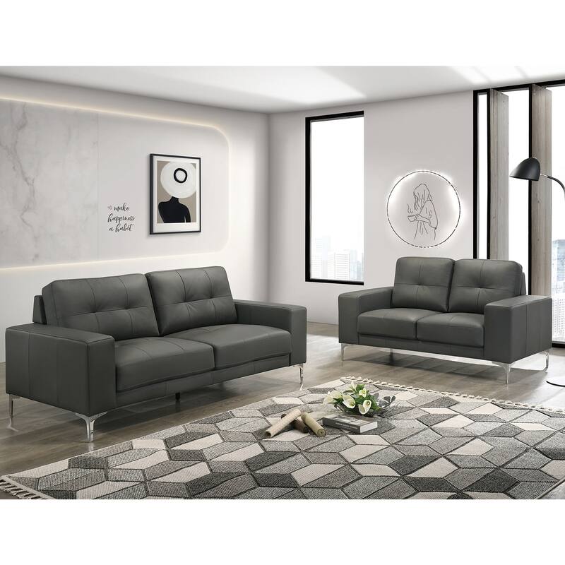 2 Piece Faux Leather Sofa Set with Tufted Seat and Back