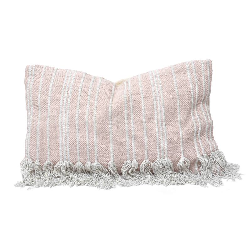 HiEnd Accents Fringed Stripe Lumbar Rug Pillow, 16"x26"