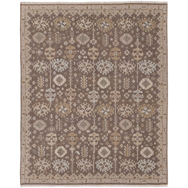 Grand Bazaar Aleska Hand Knotted Oriental Traditional Area Rug - 7'9" x 9'9" - Brown/Ivory