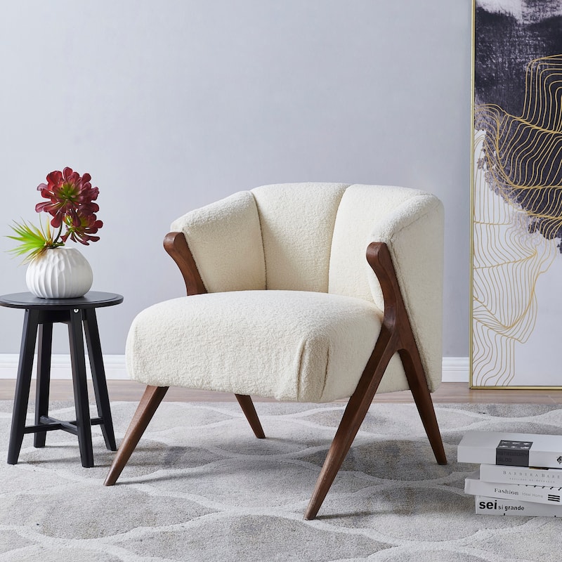 NPD Furniture Florence Faux Shearling Fabric Accent Chair Brown Legs
