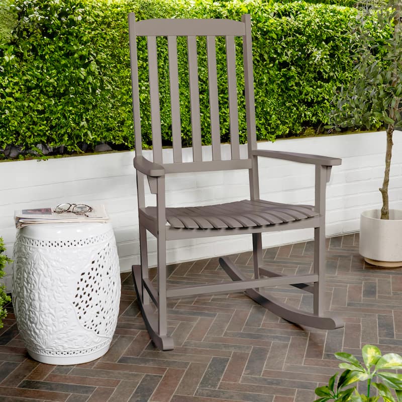Parker Farmhouse Classic Slat-Back 350-LBS Support Acacia Wood Outdoor Rocking Chair, by JONATHAN Y