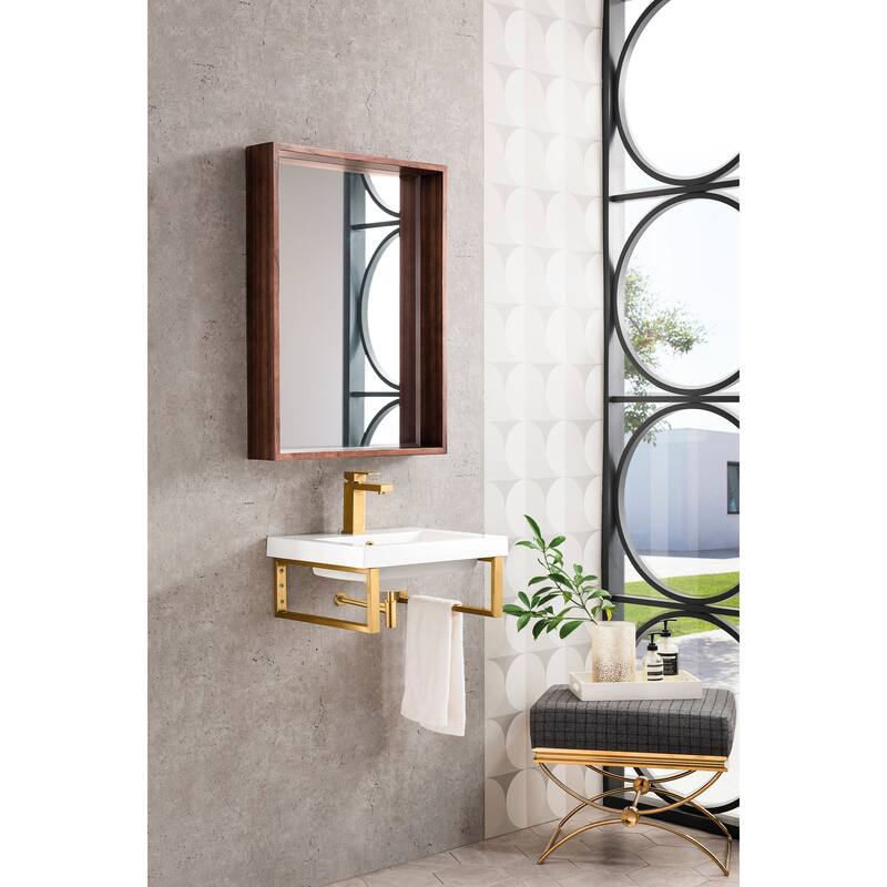 Two Boston 15 1/4" Wall Brackets, Brushed Nickel w/20" White Glossy Composite Countertop