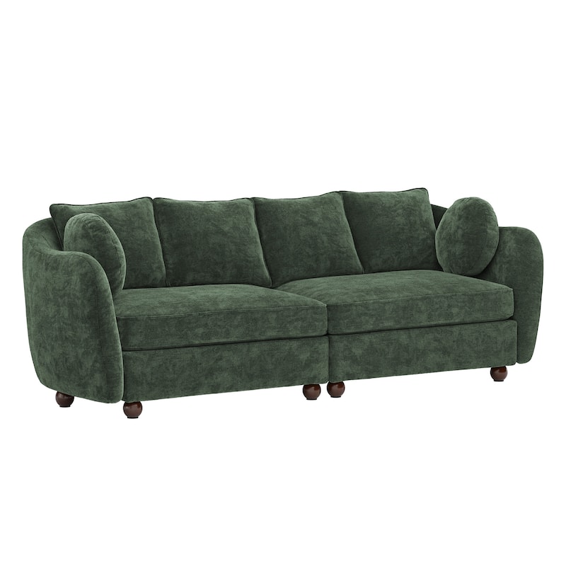 90.6" Chenille Upholstered Sofa with 6 Pillows, Modern 3-Seater Sofa Couch for Living Room Bedroom Apartment, White