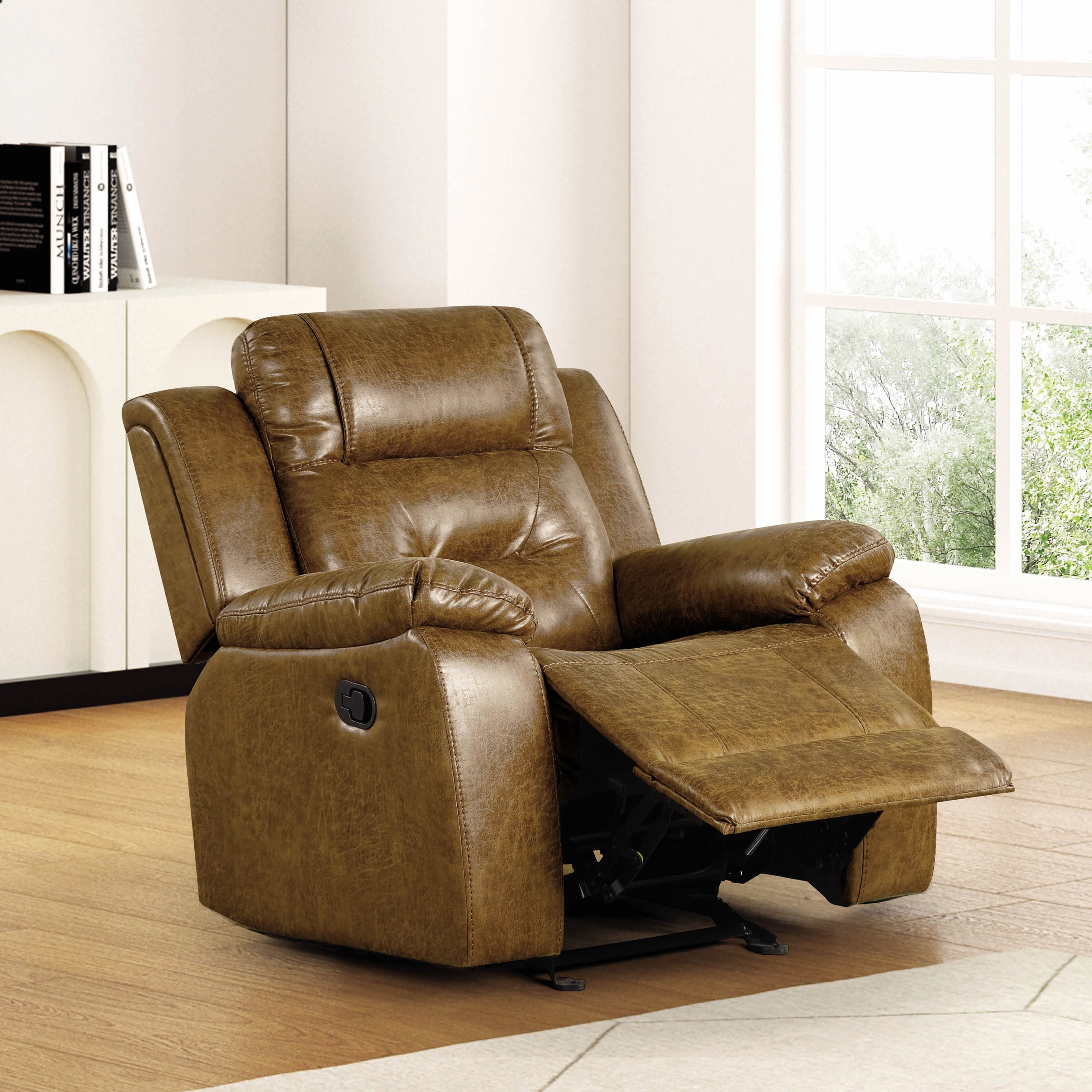 Furniture of America Charlestly Brown Faux Leather Recliner