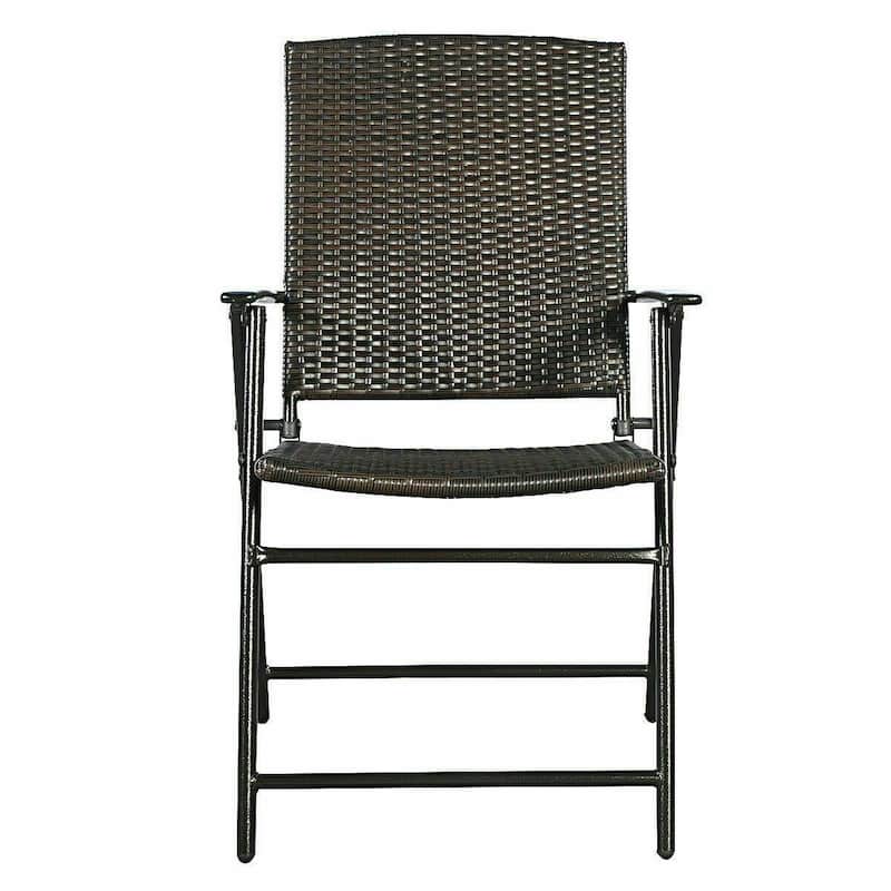 Costway Set of 4 Folding Rattan Chair Outdoor Indoor Furniture Brown - Set of 4